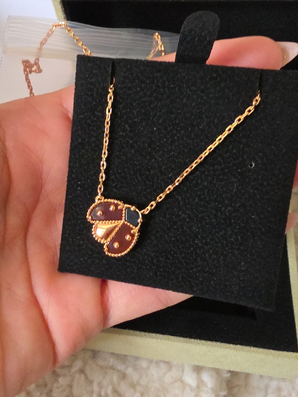 Rose Gold-Tone Ladybug Pendant Necklace in Red and Black